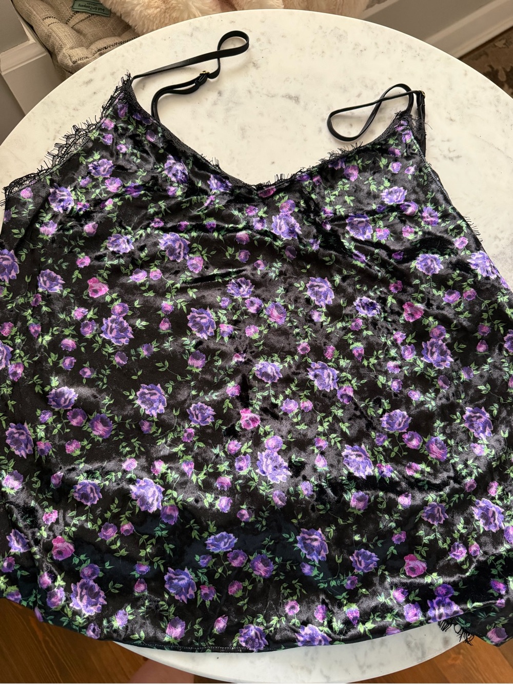 Victoria's Secret Crushed Velvet Cami & Shorts with Purple Floral Trim